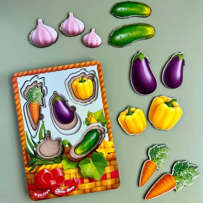 Wooden Bigger-or-Smaller Inset Puzzles "Basket of Vegetables 1"