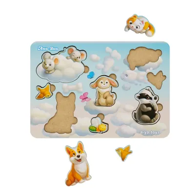 Small Wooden Inset Board "Animals on the Clouds 1"