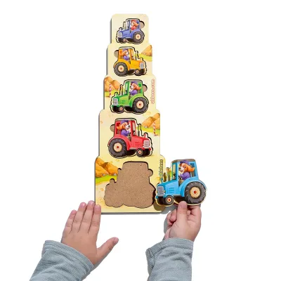 Wooden Bigger-Smaller Sorter "Puppy Tractor Drivers" - educational toy