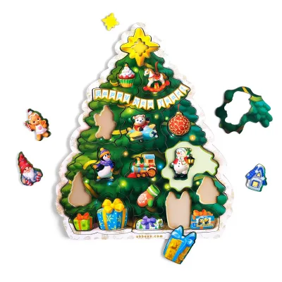 Wooden Puzzle with Hints "New Year Tree" - toy for toddlers
