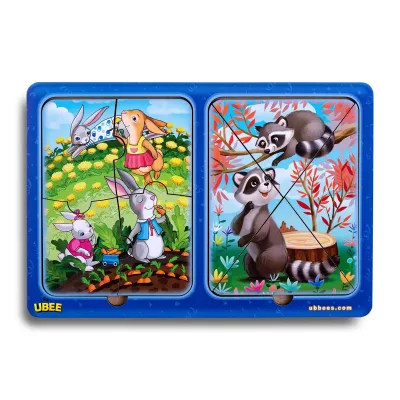 Wooden Inset Puzzles "Bunnies and Raccoons"