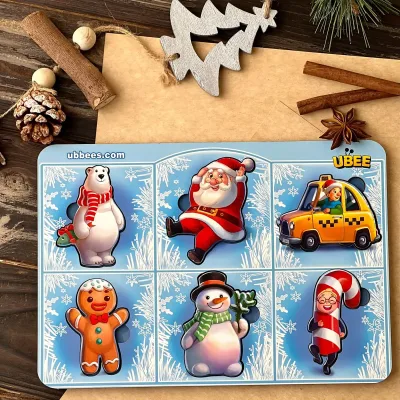 New Year Insets with Background, 6 pcs (Santa Claus)