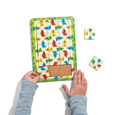 Wooden Inset Puzzle "Color, Counting and Directions: Parrots"
