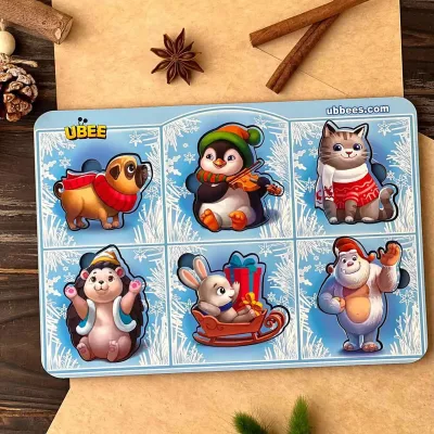 New Year Insets with Background, 6 pcs (Hedgehog)