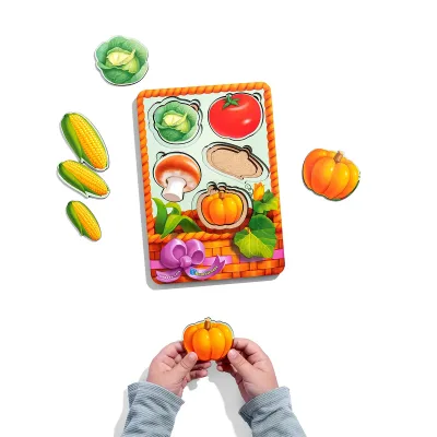 Wooden Bigger-or-Smaller Inset Puzzles "Basket of Vegetables 2"