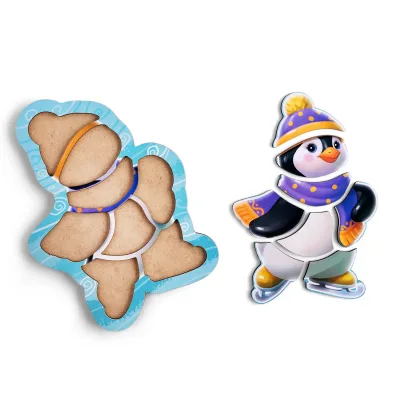 Wooden Silhouette Frame Puzzle "Penguin on Skates" - educational