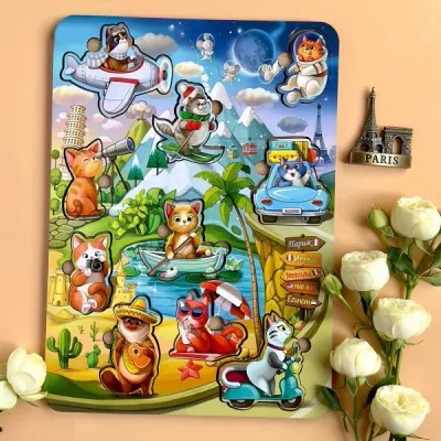 Large Wooden Inset Sorter "Cats 2" (with airplane)