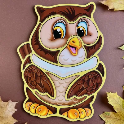 Wooden Silhouette Puzzle "Owl" - educational toy for toddlers