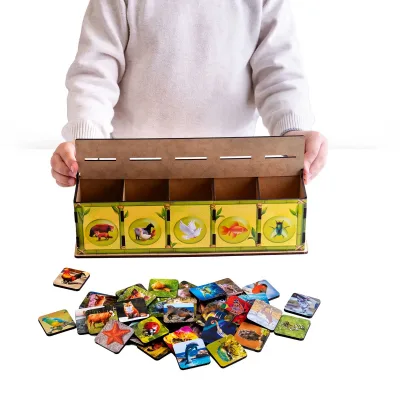 Wooden Drawer Sorter "Types of Animals" - educational toy for ages 3+