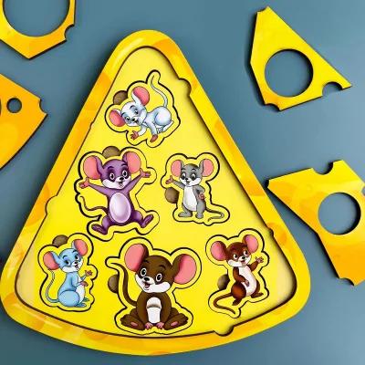 Wooden Puzzle Sorter "Mice in Cheese" - educational toy