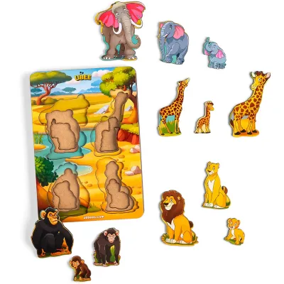 Wooden Bigger-or-Smaller Insets "Family - Wild Animals of Africa"