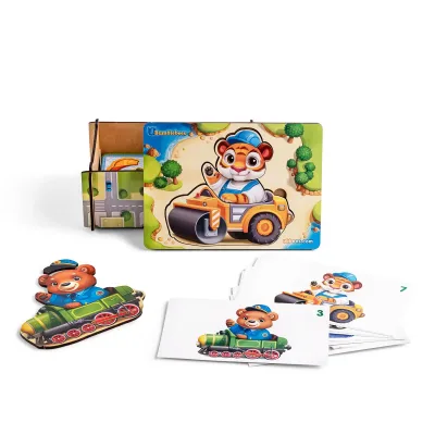 Wooden Inset Board Card Game "Cheerful Drivers"