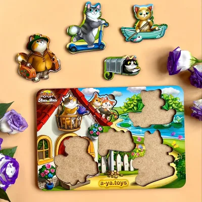 Small Wooden Inset Puzzle "Cats 1" (with house)