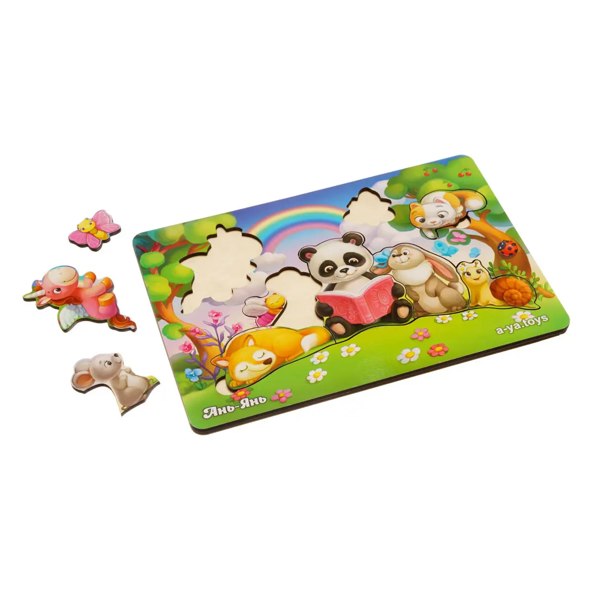 Рамка-вкладка гра для дітей "Звірі на лісовій галявині" (Дерев'яні пазли)