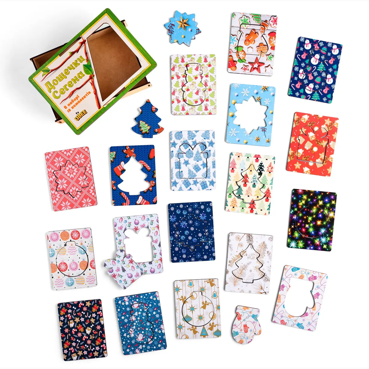 Досочки Сегена: "новорічні візерунки" - Дерев'яна розвиваюча гра для малят