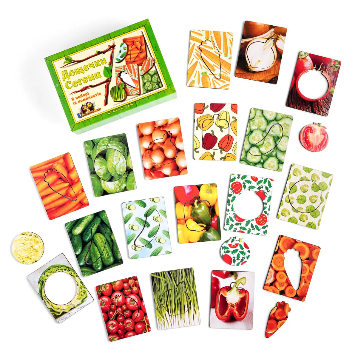 Дерев'яний пазл-сортер "Дошки Сегена: овочі"