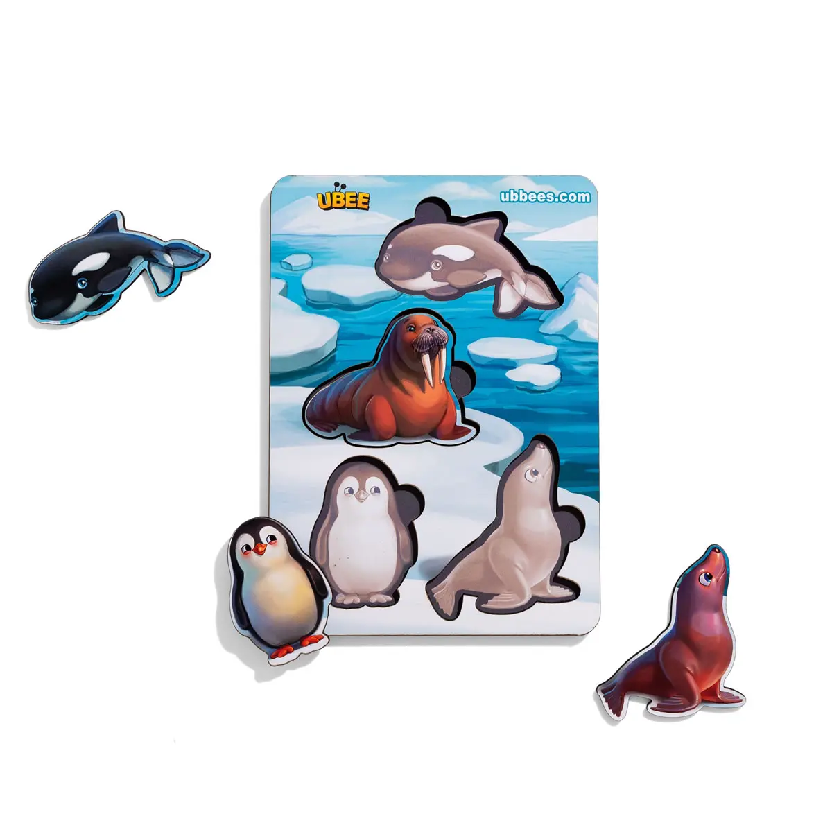 Дерев'яні вкладачі (рамка-вкладач) "Тварини Арктики та Антарктики" (фон із підказкою)