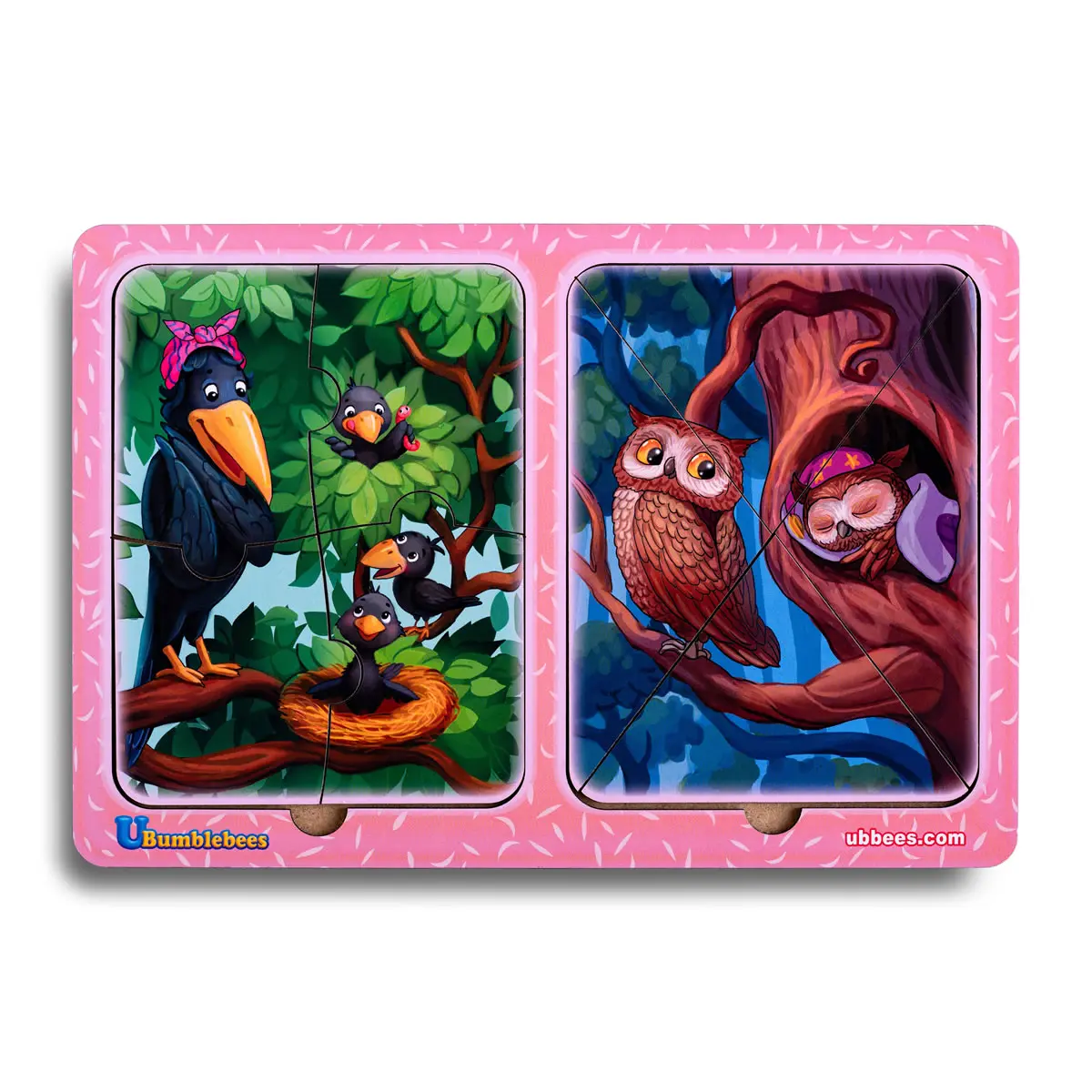 Дерев'яні пазли в рамці "Ворони та сови" (Пазли вкладиши для гри з малятами)