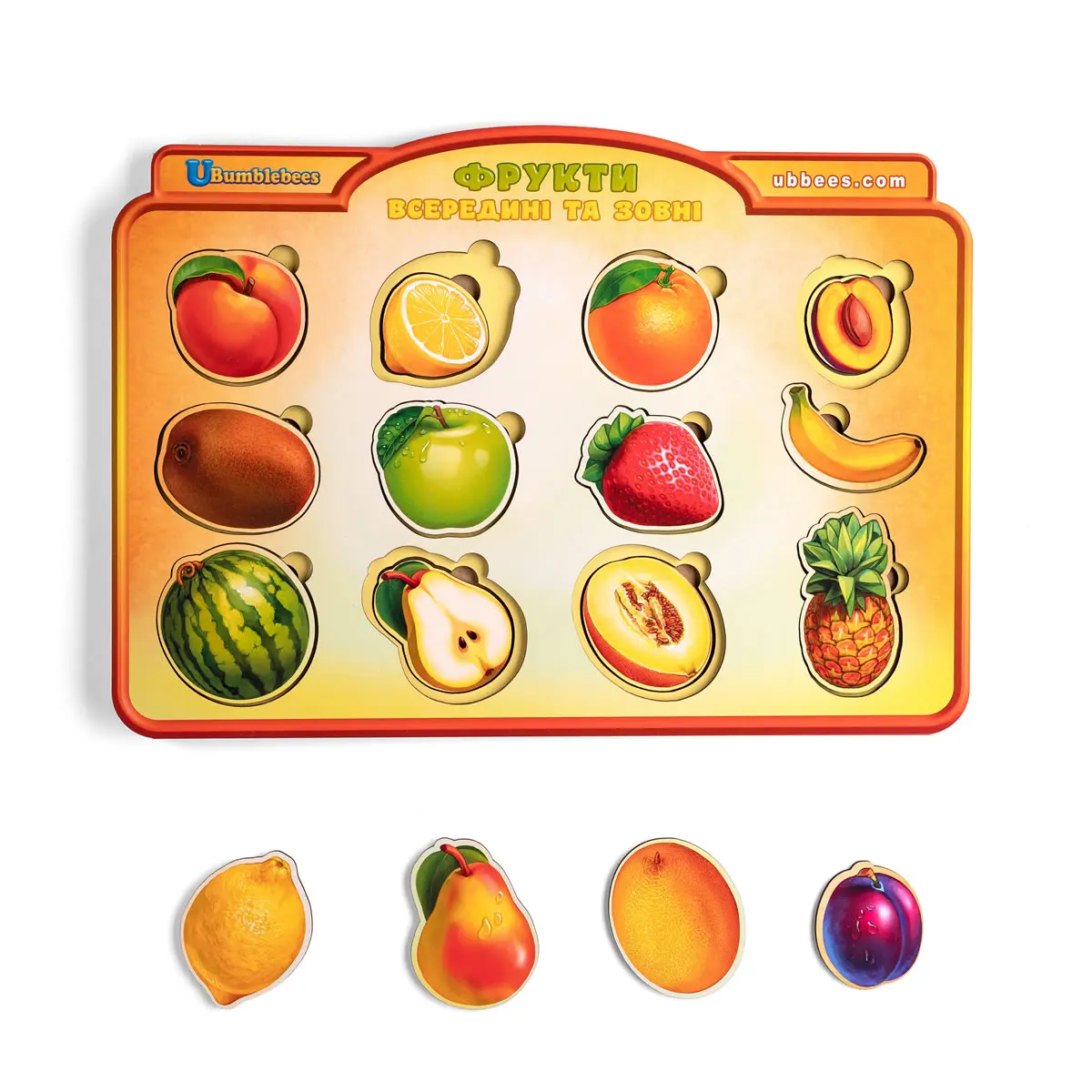 Дерев'яний сортер "Фрукти у розрізі" Рамка-вкладка для розвитку дітей різного віку