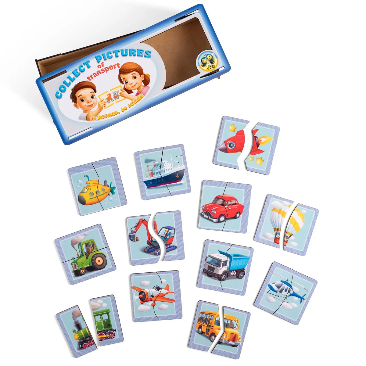 Дерев'яний пазл (рамка-вкладка) "Половинки. Види транспорту"