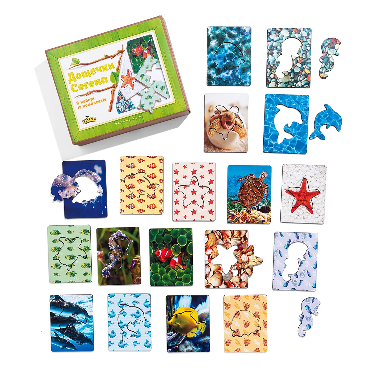 Дерев'яний пазл-сортер "Дошки Сегена: морські мешканці"