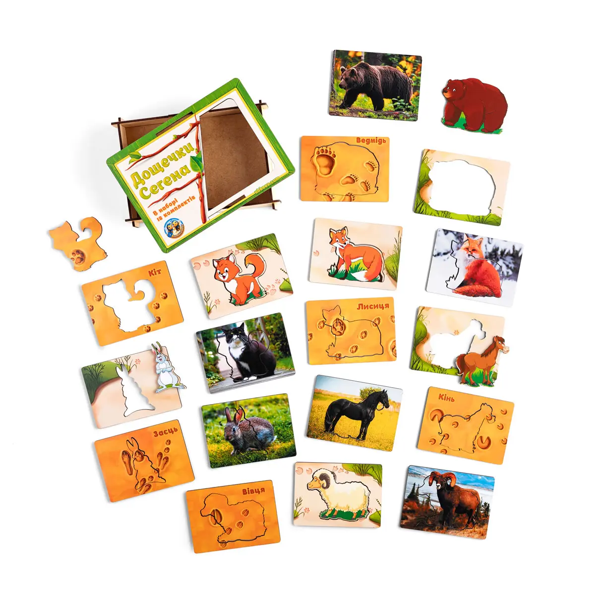 Дерев'яний пазл-сортер "Дошки Сегена: сліди звірів"