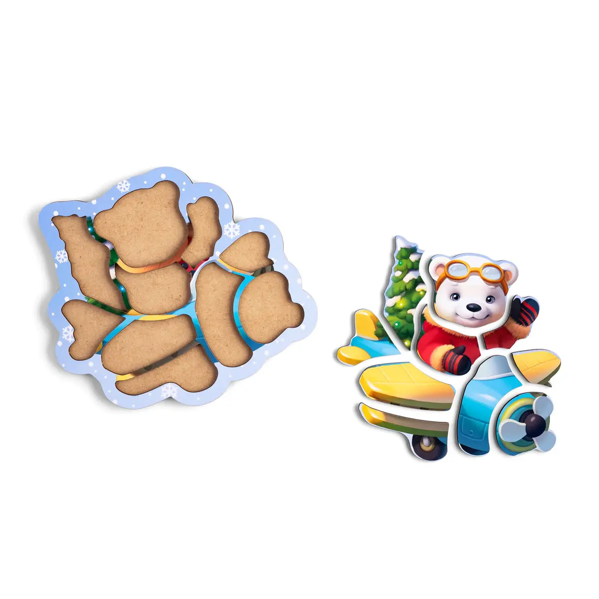 Контурний дерев'яний пазл - рамка "Ведмедик у літаку" - Розвиваюча гра