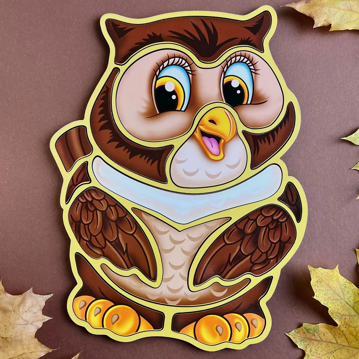 Контурний пазл (дерев'яний) - Сова. Розвиваюча гра для малят