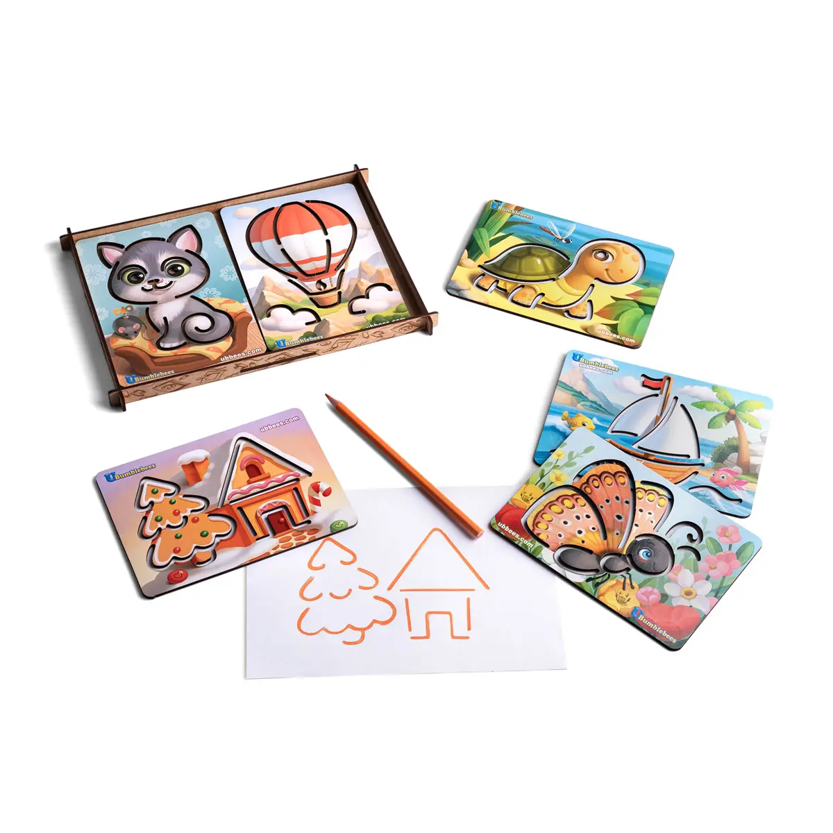 Дерев'яні трафарети для малювання - 6 шт./ набір. Розвиваюча гра для дітей