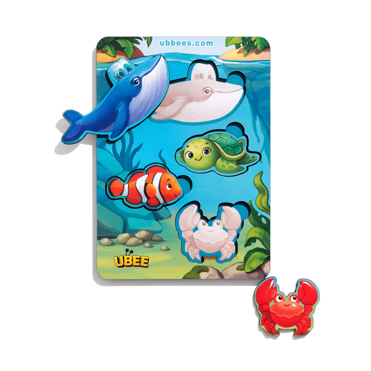 Дерев'яні вкладачі (рамка-вкладач) "Морські тварини – 2" (фон із підказкою)