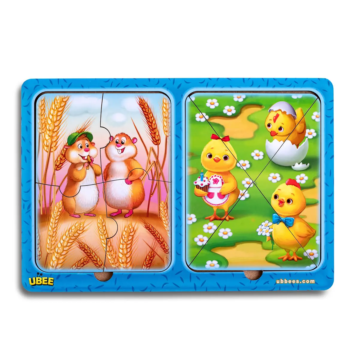 Дерев'яні пазли-вкладки в рамці "Хом'яки та курчата"