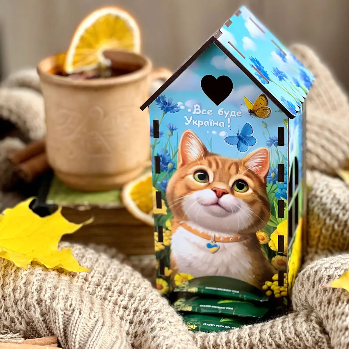 Дерев'яна шкатулка - Чайний будиночок "Рудий котик"