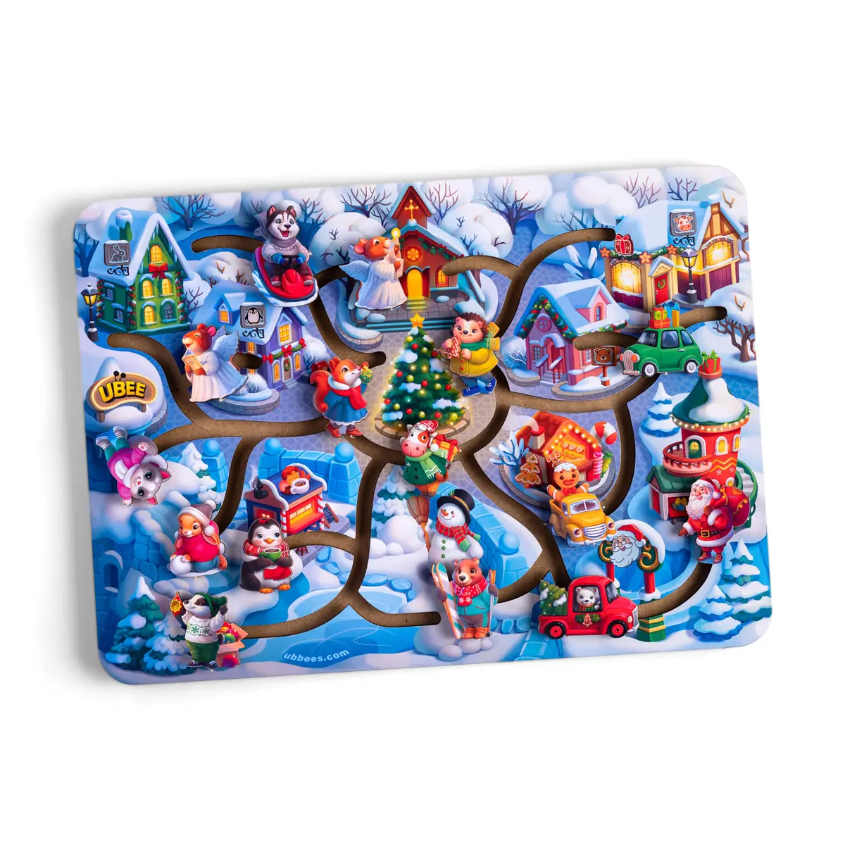 Дерев'яна розвиваюча гра для дітей "Новорічний лабіринт"