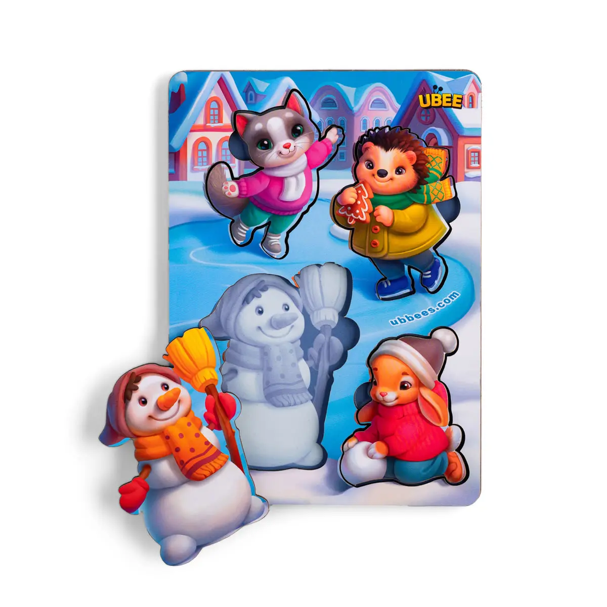 Дерев'яні пазли-вкладки з фоном "Новорічні - 3"