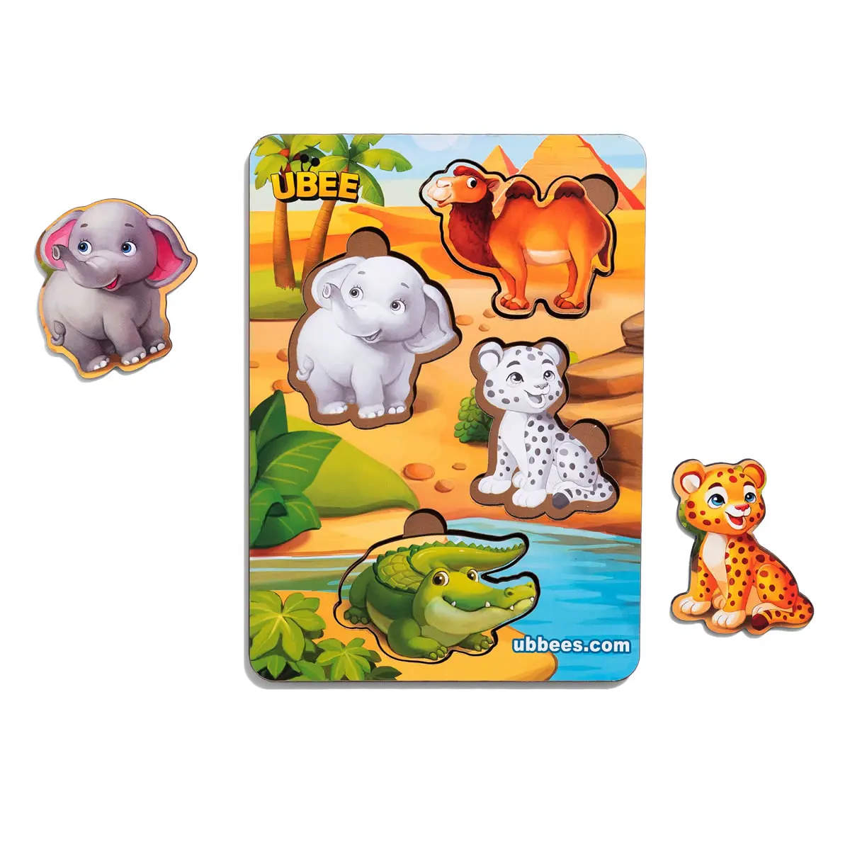 Дерев'яні вкладачі (рамка-вкладач) "Тварини Африки - 2" (фон із підказкою)
