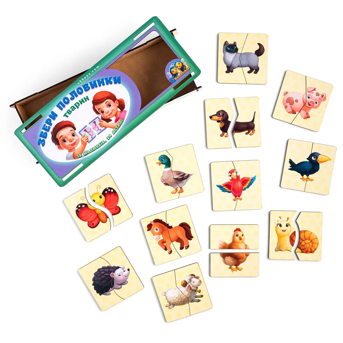 Дерев'яний пазл (рамка-вкладка) "Половинки. Тварини"