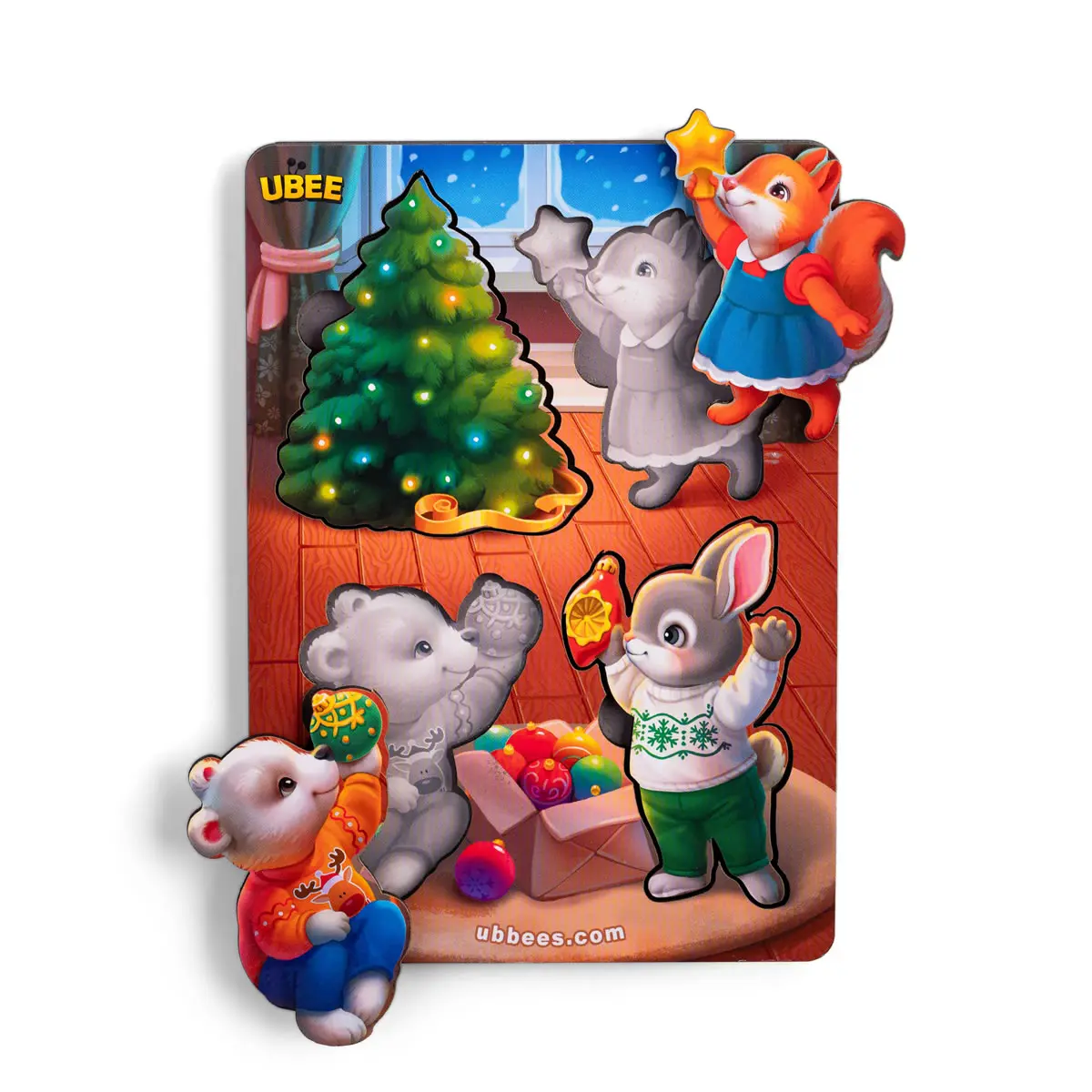 Дерев'яні пазли-вкладки з фоном "Новорічні -1"