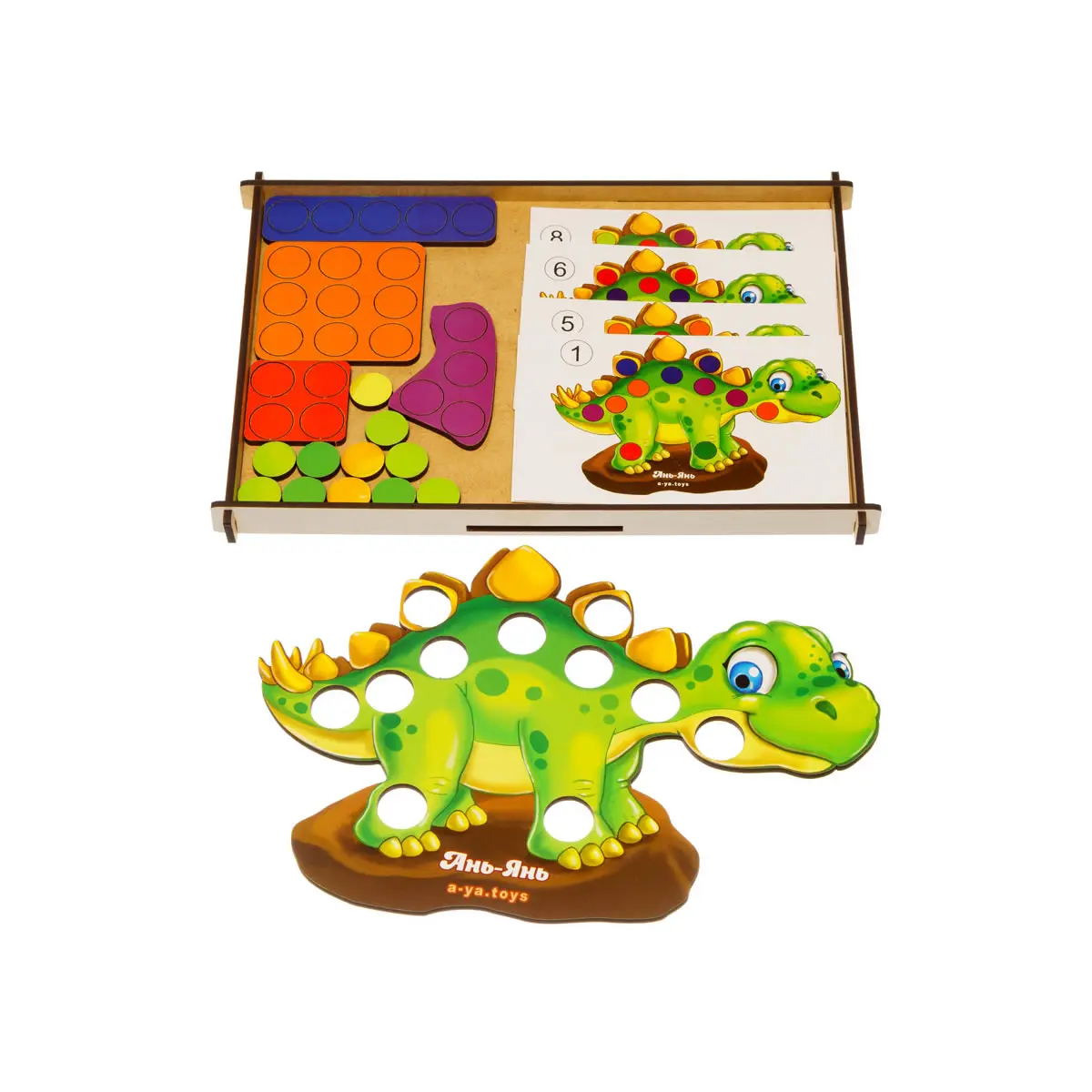 Дерев'яні пазли-вкладки Мозаїка "Динозаврик" Розвиток дитини