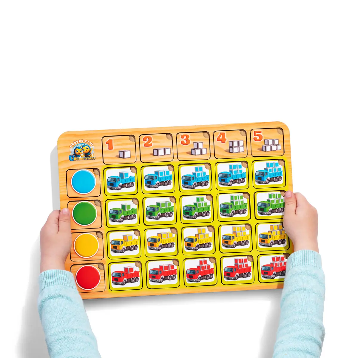 Дерев'яний пазл-сортер "Вантажівки: колір та рахунок" розвивашка для дітей)