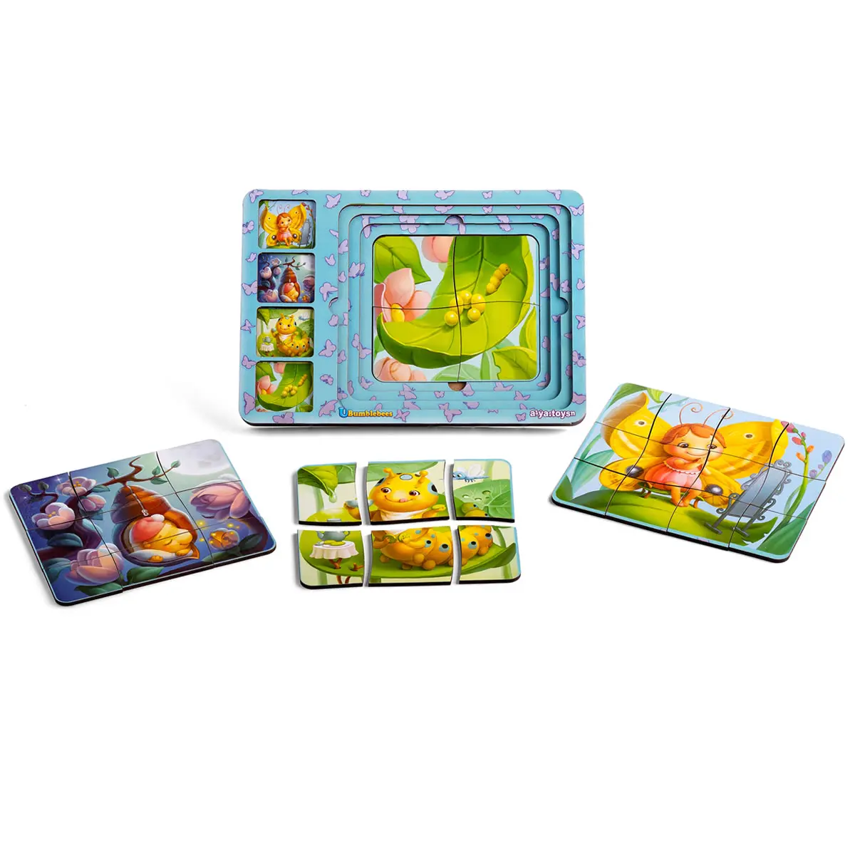 Дерев'яна вкладка-сортер "Етапи розвитку метелика". (Розвиваючі ігри для дітей)