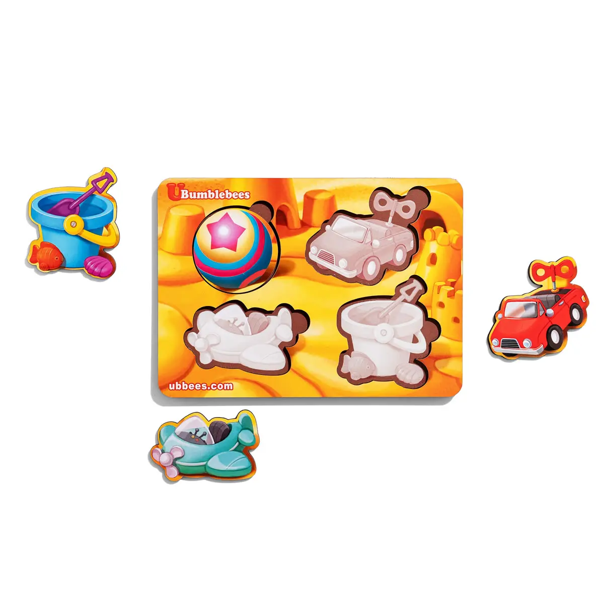 Дерев'яний пазл (рамки-вкладач) "Іграшки - 1" (фон із підказкою)