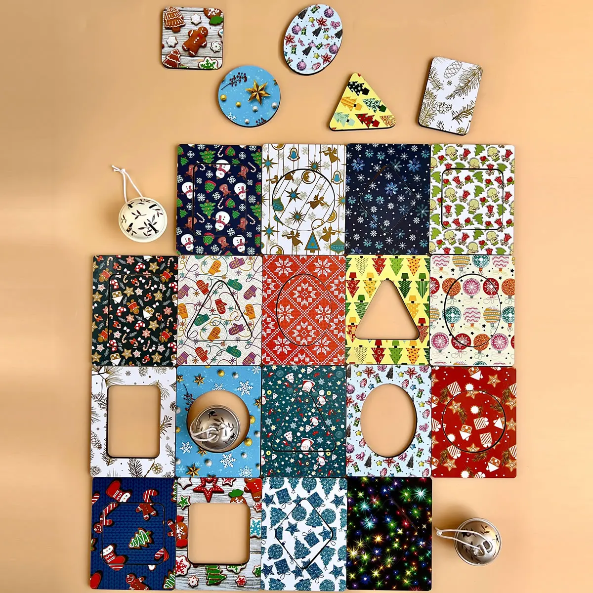 Досточки Сегена: "Новорічні візерунки – геометричні фігури" - Дерев'яна розвиваюча гра для дітей