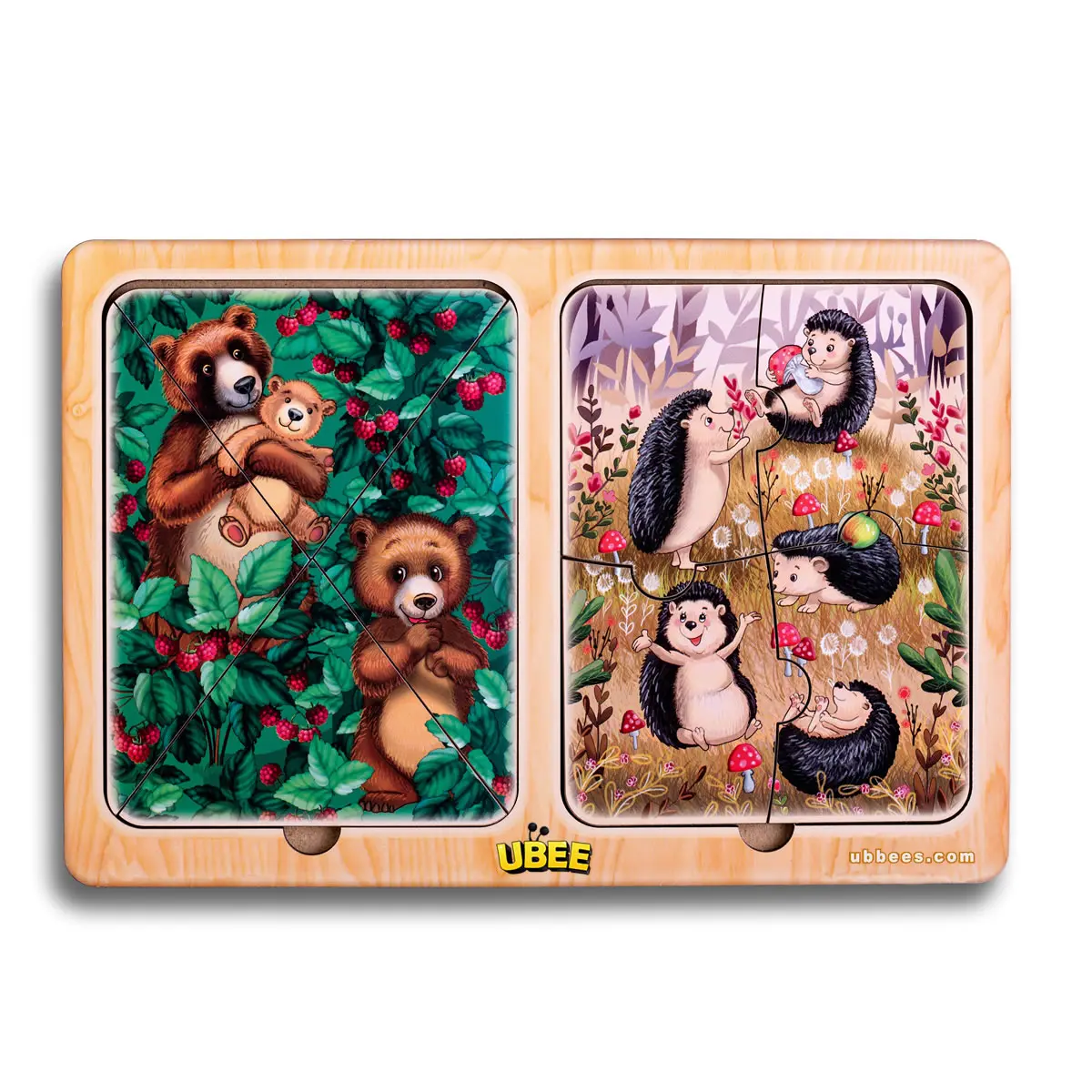 Дерев'яні пазли-вкладки в рамці "Їжачки та ведмеді"